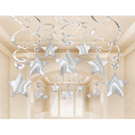 Silver Mega Value Pack Star Swirl Decorations (30)